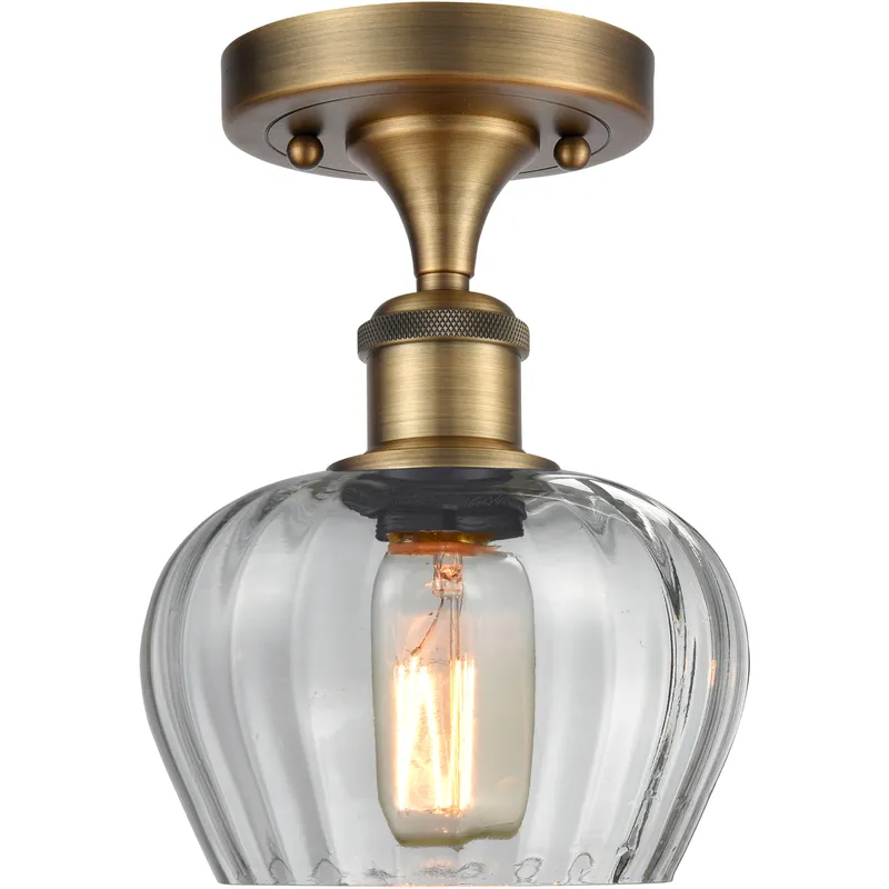 Fenton 1 Light 6.5 inch Brushed Brass Semi-Flush Mount Ceiling Light in Clear Glass