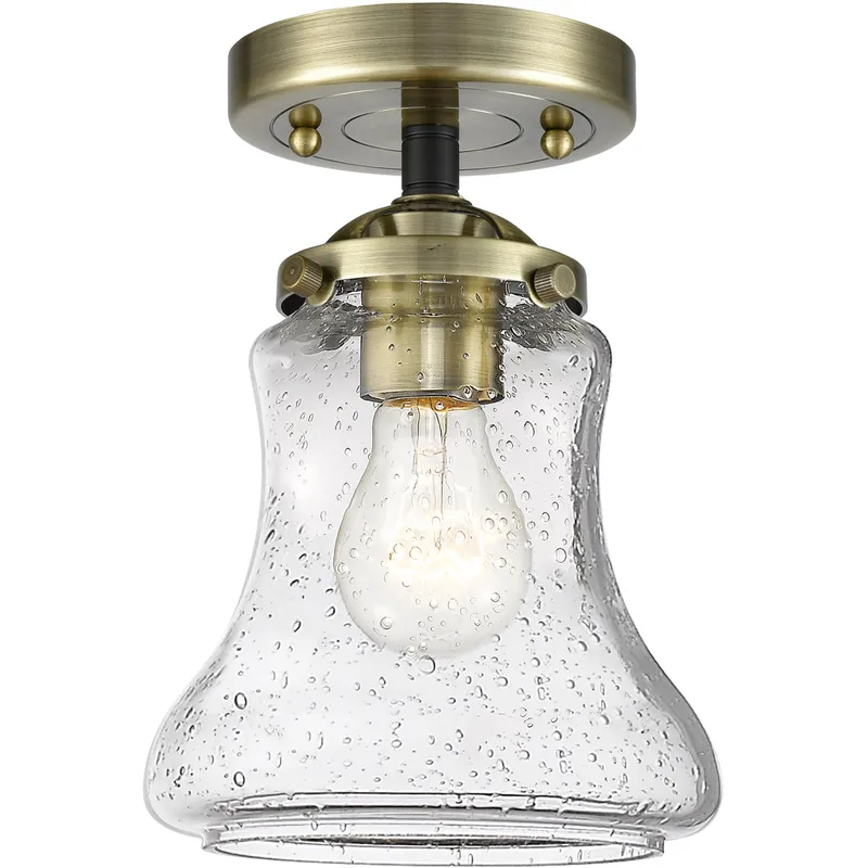 Nouveau Bellmont LED 6 inch Oil Rubbed Bronze Semi-Flush Mount Ceiling Light in Seedy Glass, Nouveau