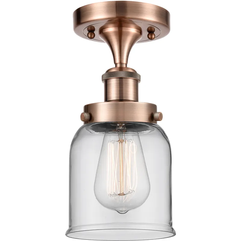 Bell 1 Light 5 inch Antique Copper Semi-Flush Mount Ceiling Light in Clear Glass