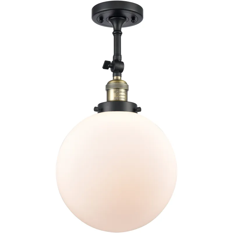 Franklin Restoration X-Large Beacon LED 10 inch Black Antique Brass Semi-Flush Mount Ceiling Light in Matte White Glass, Franklin Restoration