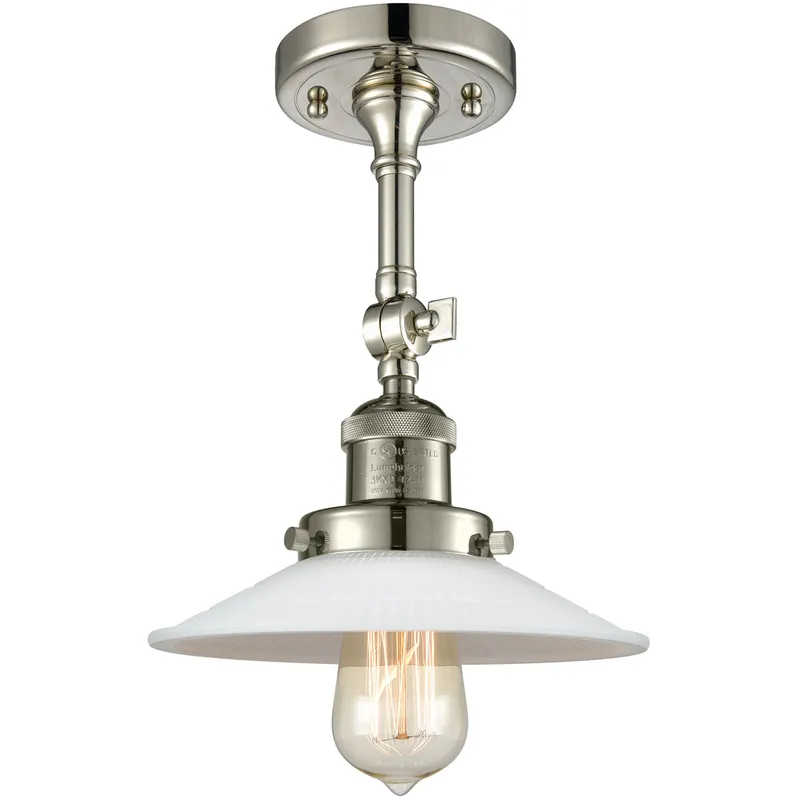 Franklin Restoration Halophane LED 9 inch Polished Nickel Semi-Flush Mount Ceiling Light in Matte White Halophane Glass, Franklin Restoration