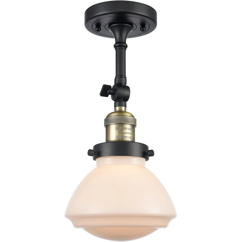 Franklin Restoration Olean LED 7 inch Black Antique Brass Semi-Flush Mount Ceiling Light in Matte White Glass, Franklin Restoration