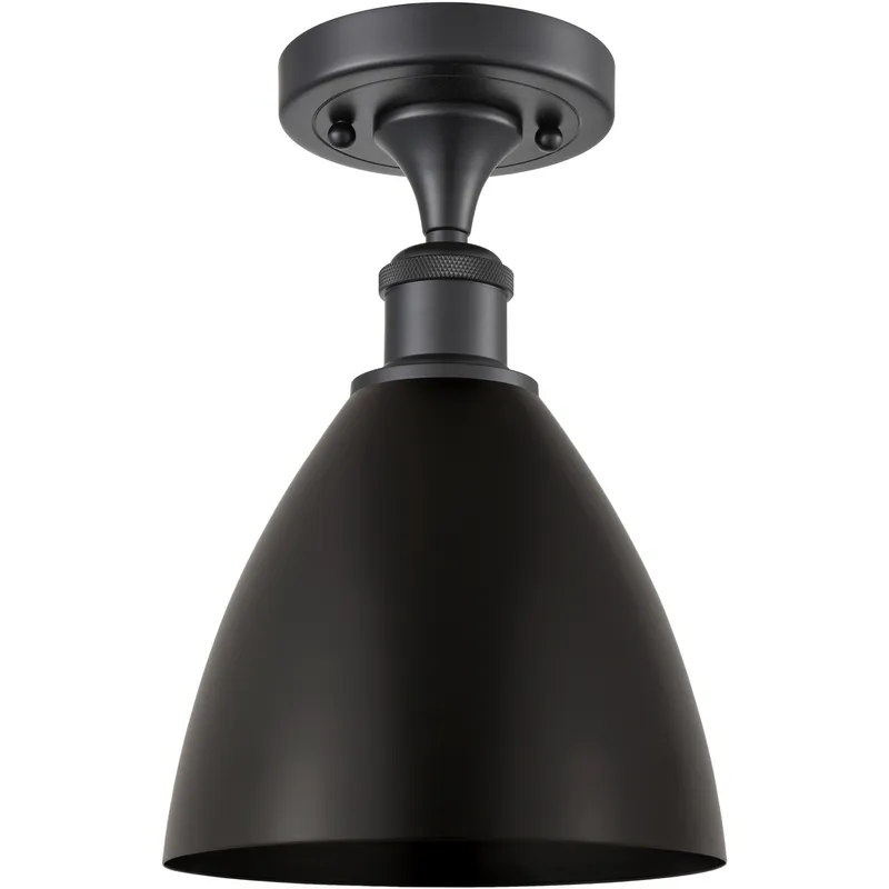 Edison Metal Bristol 1 Light 7.5 inch Matte Black Semi-Flush Mount Ceiling Light in Dome, .95 lb