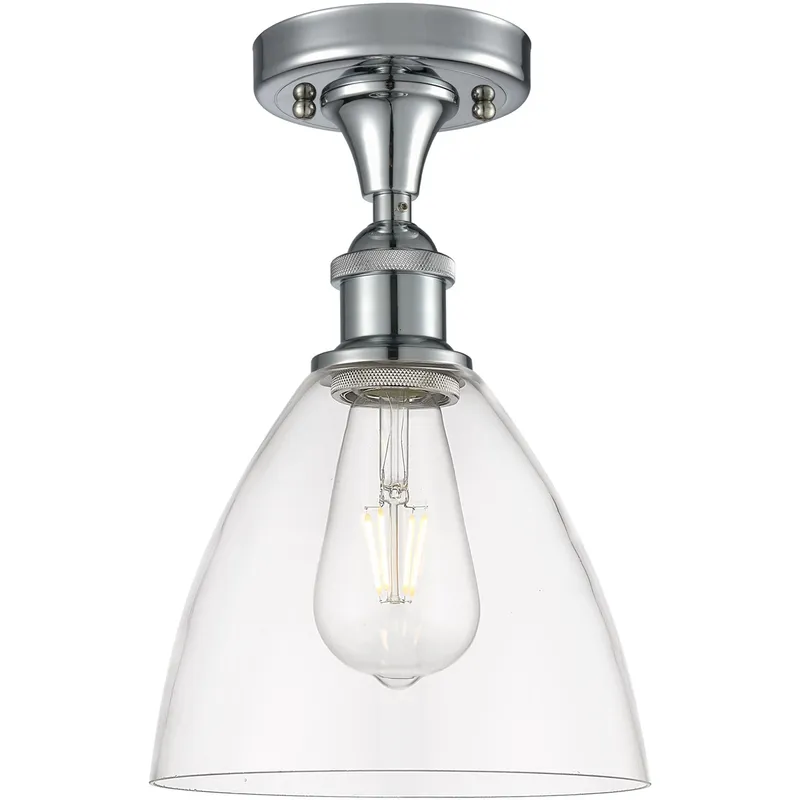Ballston Dome LED 7.5 inch Polished Chrome Semi-Flush Mount Ceiling Light in Clear Glass