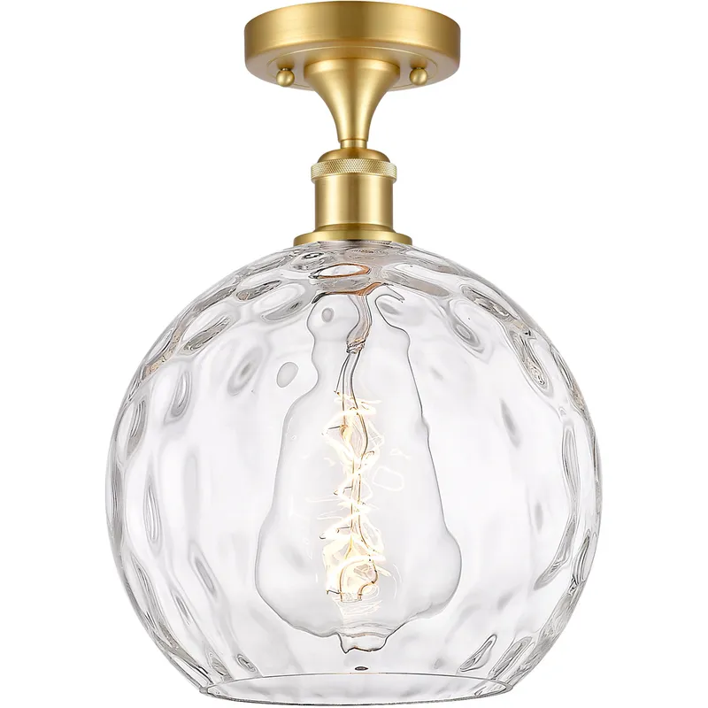 Ballston Athens Water Glass LED 10 inch Satin Gold Semi-Flush Mount Ceiling Light