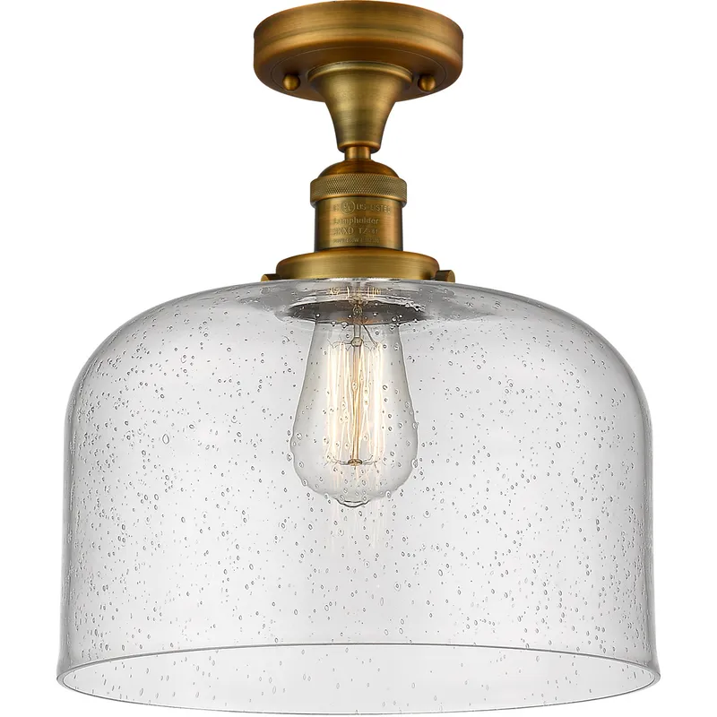 Franklin Restoration X-Large Bell LED 12 inch Brushed Brass Semi-Flush Mount Ceiling Light in Seedy Glass, Franklin Restoration