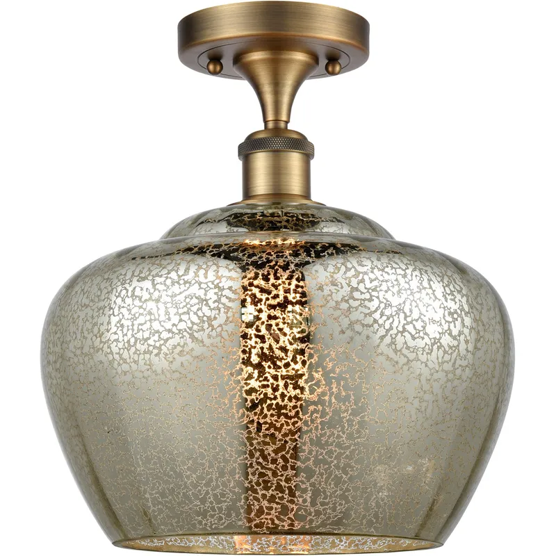 Ballston Large Fenton 1 Light 11 inch Brushed Brass Semi-Flush Mount Ceiling Light in Mercury Glass, Ballston