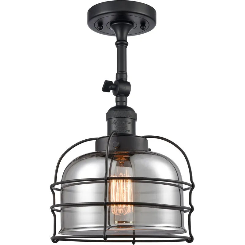 Franklin Restoration Large Bell Cage 1 Light 8 inch Matte Black Semi-Flush Mount Ceiling Light in Plated Smoke with Cage, Franklin Restoration