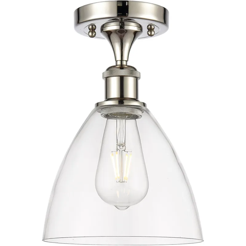 Ballston Dome LED 7.5 inch Polished Nickel Semi-Flush Mount Ceiling Light in Clear Glass