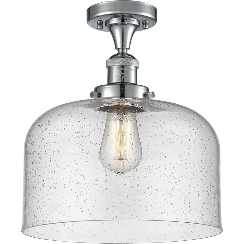 Franklin Restoration X-Large Bell LED 12 inch Polished Chrome Semi-Flush Mount Ceiling Light in Seedy Glass, Franklin Restoration
