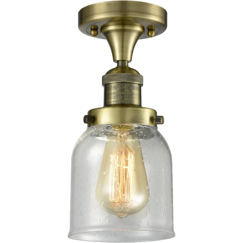 Franklin Restoration Small Bell 1 Light 5 inch Antique Brass Semi-Flush Mount Ceiling Light in Incandescent, Seedy Glass, Franklin Restoration