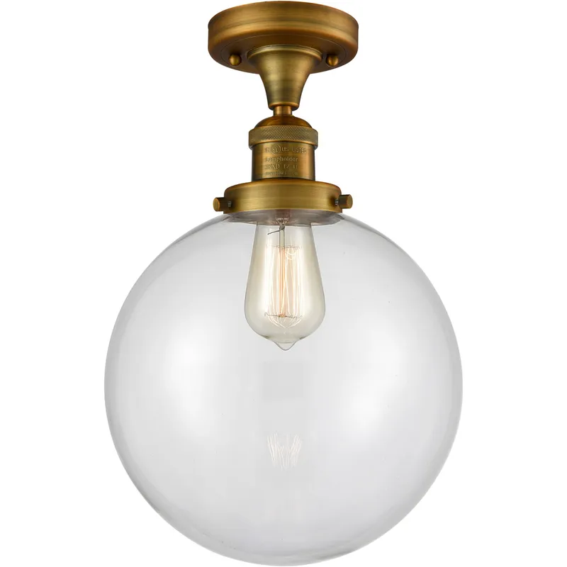 Franklin Restoration X-Large Beacon 1 Light 10 inch Brushed Brass Semi-Flush Mount Ceiling Light in Clear Glass, Franklin Restoration