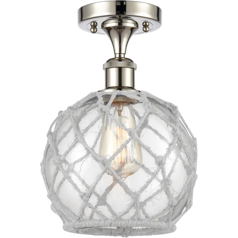 Ballston Farmhouse Rope LED 8 inch Polished Nickel Semi-Flush Mount Ceiling Light in Clear Glass with White Rope, Ballston