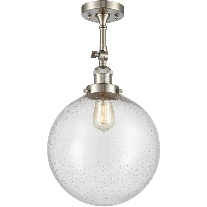 Franklin Restoration XX-Large Beacon LED 12 inch Brushed Satin Nickel Semi-Flush Mount Ceiling Light in Seedy Glass, Franklin Restoration