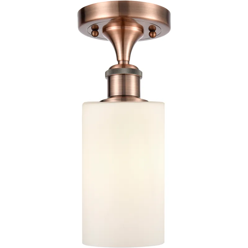 Clymer 1 Light 3.88 inch Antique Copper Semi-Flush Mount Ceiling Light in Matte White Glass