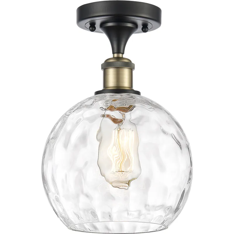 Athens Water Glass 1 Light 8 inch Black Antique Brass Semi-Flush Mount Ceiling Light