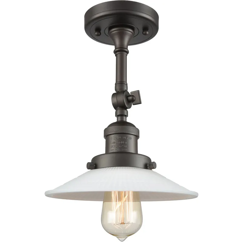 Franklin Restoration Halophane LED 9 inch Oil Rubbed Bronze Semi-Flush Mount Ceiling Light in Matte White Halophane Glass, Franklin Restoration