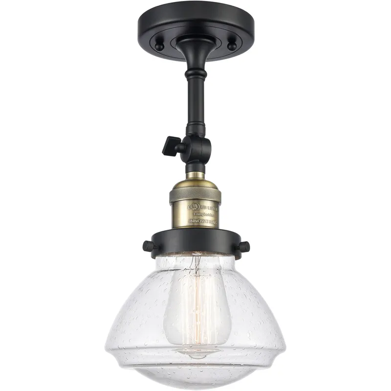 Franklin Restoration Olean LED 7 inch Black Antique Brass Semi-Flush Mount Ceiling Light in Seedy Glass, Franklin Restoration