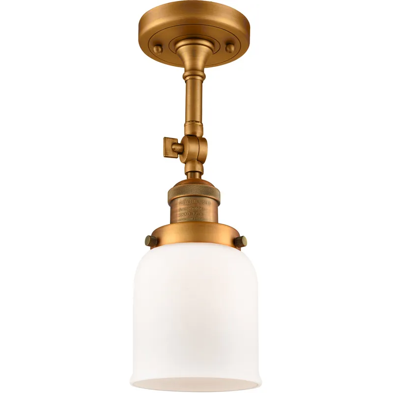 Franklin Restoration Small Bell LED 5 inch Brushed Brass Semi-Flush Mount Ceiling Light in Matte White Glass, Franklin Restoration