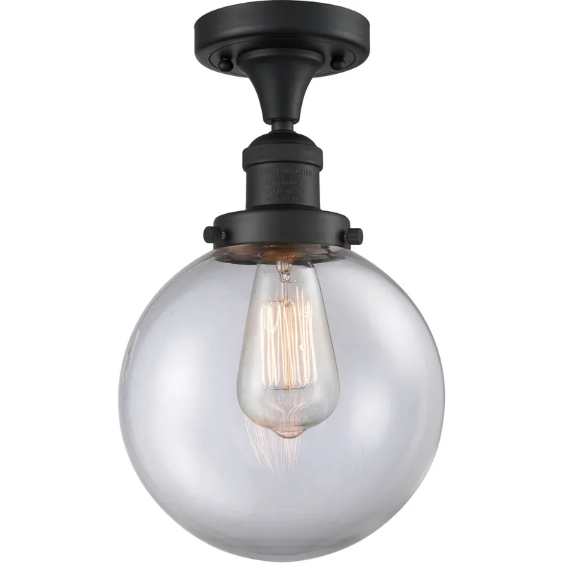 Franklin Restoration Large Beacon 1 Light 8 inch Matte Black Semi-Flush Mount Ceiling Light in Clear Glass, Franklin Restoration