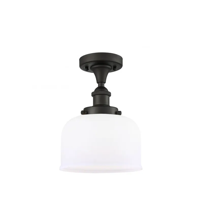 Ballston Large Bell 1 Light 8 inch Oil Rubbed Bronze Semi-Flush Mount Ceiling Light in Matte White Glass, Ballston