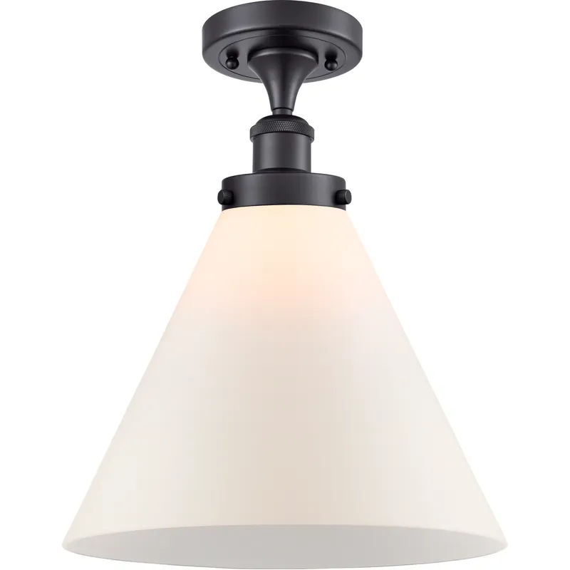 Ballston X-Large Cone 1 Light 8 inch Matte Black Semi-Flush Mount Ceiling Light in Matte White Glass
