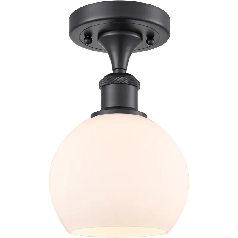 Ballston Athens LED 6 inch Matte Black Semi-Flush Mount Ceiling Light in Matte White Glass
