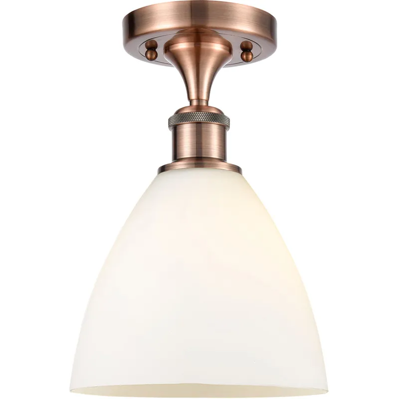 Ballston Dome LED 7.5 inch Antique Copper Semi-Flush Mount Ceiling Light in Matte White Glass