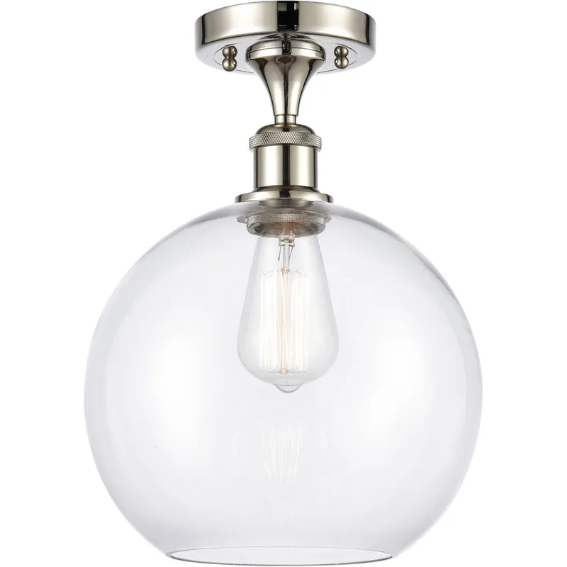 Ballston Large Athens LED 10 inch Polished Nickel Semi-Flush Mount Ceiling Light in Clear Glass, Ballston