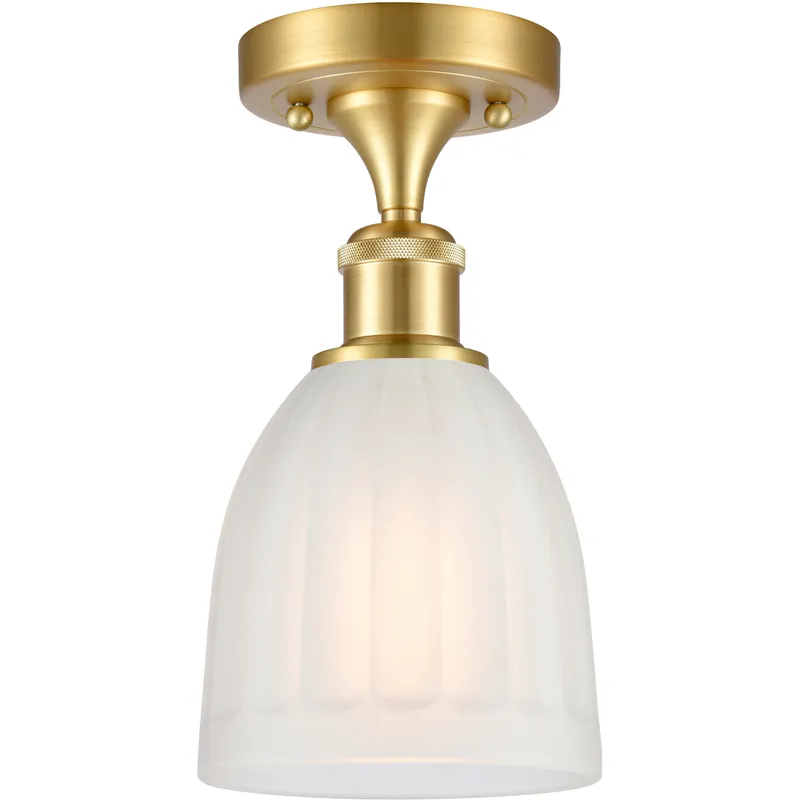 Brookfield 1 Light 5.75 inch Satin Gold Semi-Flush Mount Ceiling Light in White Glass