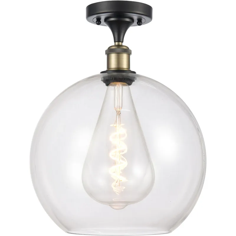 Ballston Athens LED 11.75 inch Black Antique Brass Semi-Flush Mount Ceiling Light in Clear Glass