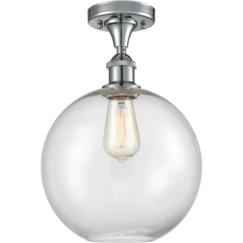 Ballston Large Athens LED 10 inch Polished Chrome Semi-Flush Mount Ceiling Light in Clear Glass, Ballston