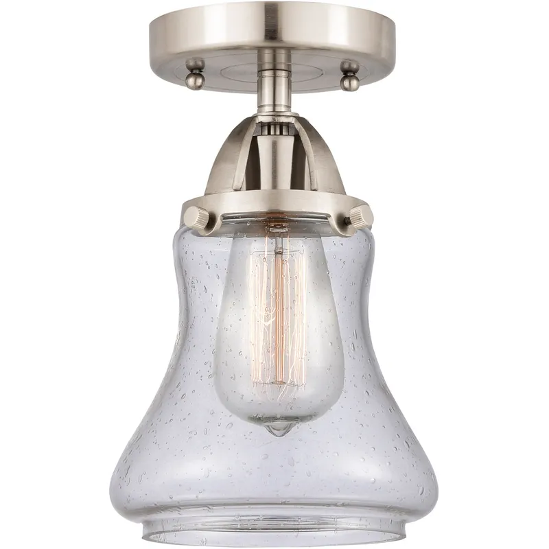 Nouveau 2 Bellmont 1 Light 6 inch Brushed Satin Nickel Semi-Flush Mount Ceiling Light in Seedy Glass