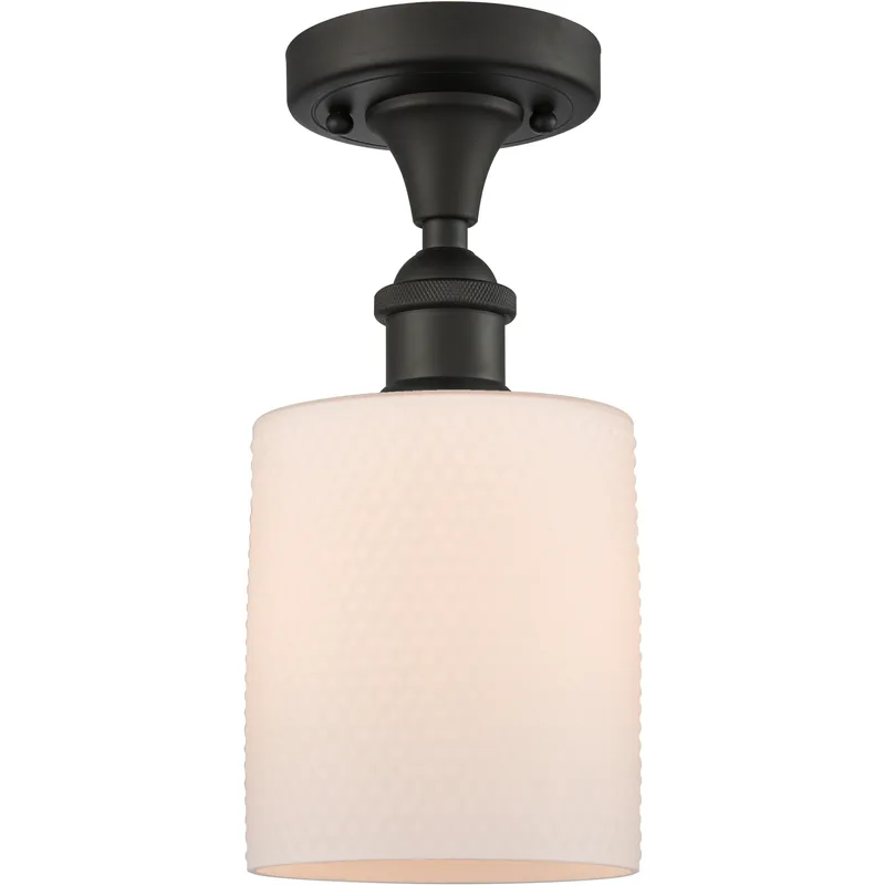 Edison Cobbleskill 1 Light 5 inch Oil Rubbed Bronze Semi-Flush Mount Ceiling Light in Matte White Glass