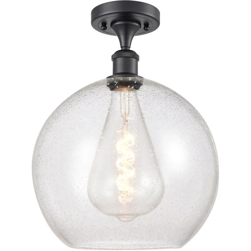 Ballston Athens LED 11.75 inch Matte Black Semi-Flush Mount Ceiling Light in Seedy Glass