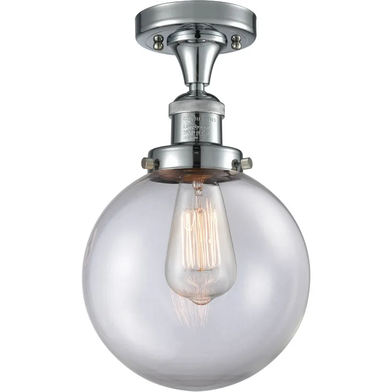 Franklin Restoration Large Beacon 1 Light 8 inch Polished Chrome Semi-Flush Mount Ceiling Light in Clear Glass, Franklin Restoration