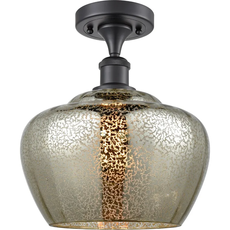 Ballston Large Fenton LED 11 inch Matte Black Semi-Flush Mount Ceiling Light in Mercury Glass, Ballston