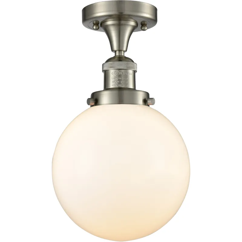 Franklin Restoration Large Beacon 1 Light 8 inch Brushed Satin Nickel Semi-Flush Mount Ceiling Light in Matte White Glass, Franklin Restoration