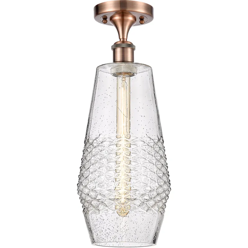 Ballston Windham LED 7 inch Antique Copper Semi-Flush Mount Ceiling Light in Seedy Glass