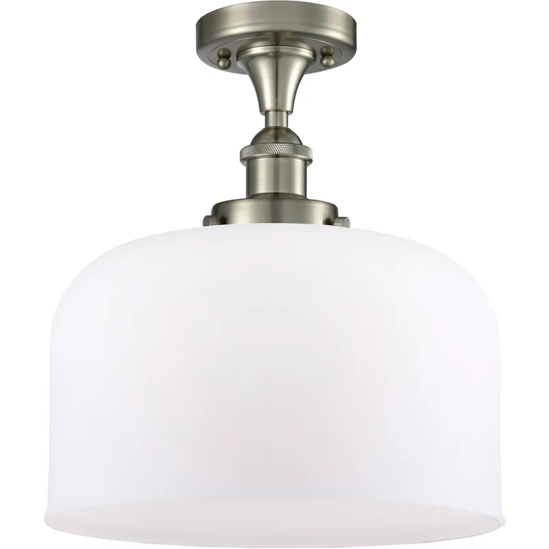 Ballston X-Large Bell 1 Light 8 inch Brushed Satin Nickel Semi-Flush Mount Ceiling Light in Matte White Glass, Ballston