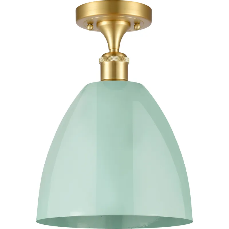 Ballston Plymouth Dome 1 Light 9 inch Satin Gold Semi-Flush Mount Ceiling Light in Matte Seafoam