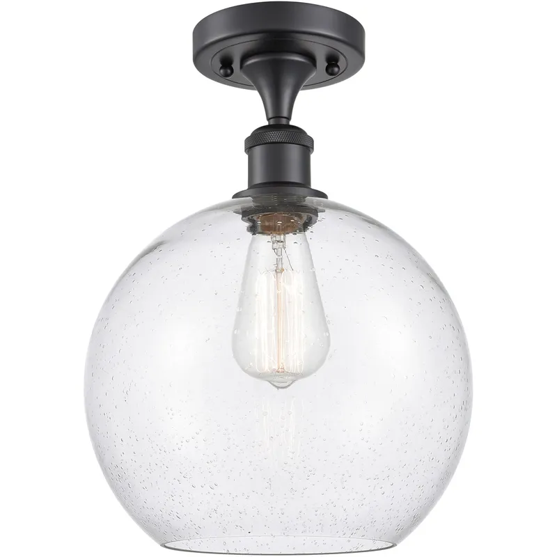 Ballston Large Athens LED 10 inch Matte Black Semi-Flush Mount Ceiling Light in Seedy Glass, Ballston