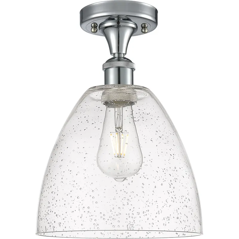 Ballston Dome 1 Light 9 inch Polished Chrome Semi-Flush Mount Ceiling Light in Seedy Glass