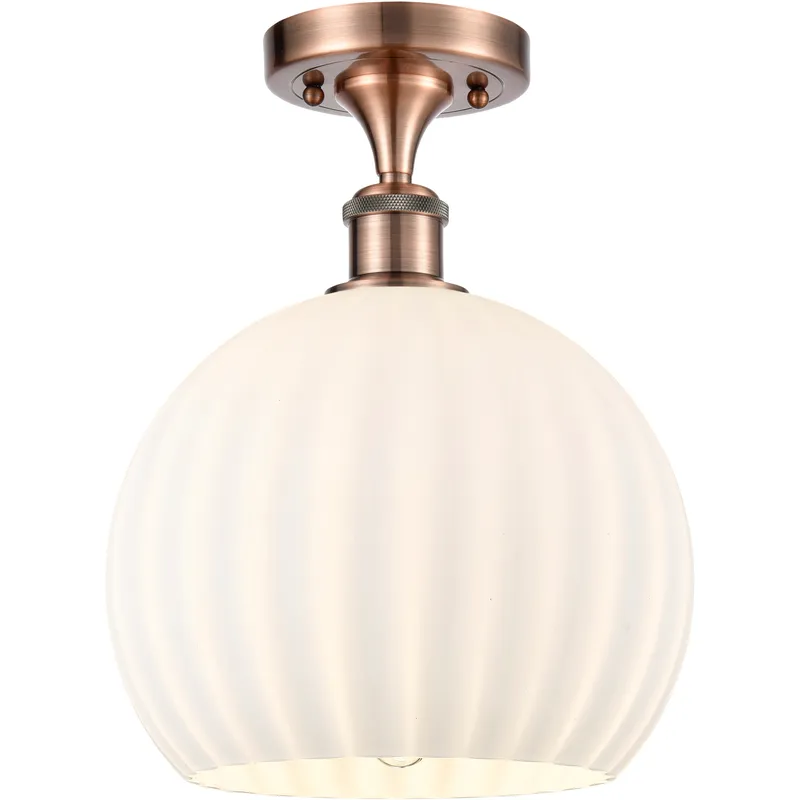 Ballston White Venetian 1 Light 10 inch Antique Copper Semi-Flush Mount Ceiling Light