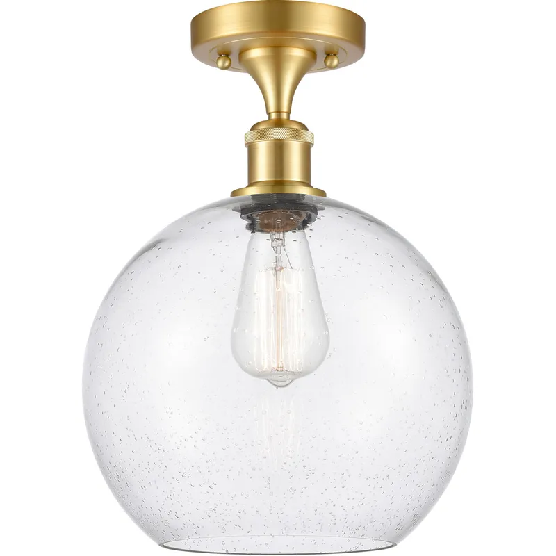 Ballston Large Athens LED 10 inch Satin Gold Semi-Flush Mount Ceiling Light in Seedy Glass, Ballston