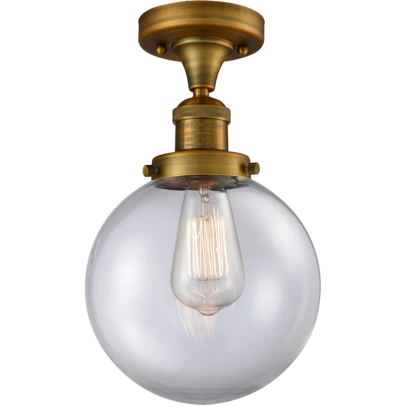 Franklin Restoration Large Beacon 1 Light 8 inch Brushed Brass Semi-Flush Mount Ceiling Light in Clear Glass, Franklin Restoration