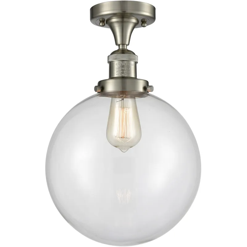 Franklin Restoration X-Large Beacon 1 Light 10 inch Brushed Satin Nickel Semi-Flush Mount Ceiling Light in Clear Glass, Franklin Restoration