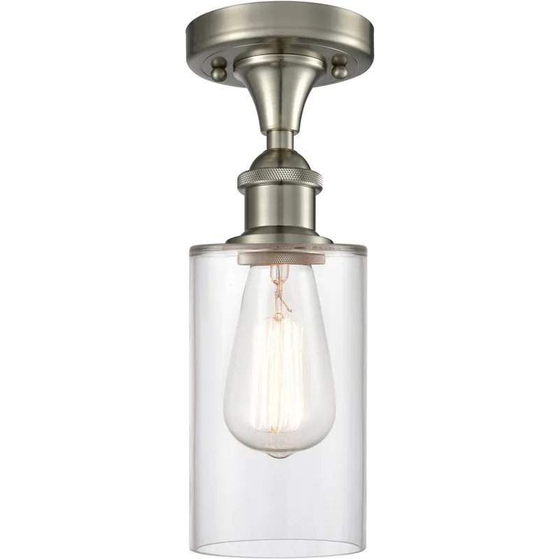Edison Clymer 1 Light 3.88 inch Brushed Satin Nickel Semi-Flush Mount Ceiling Light in Clear Glass