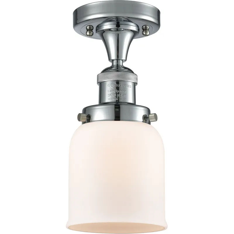 Franklin Restoration Small Bell 1 Light 5 inch Polished Chrome Semi-Flush Mount Ceiling Light in Matte White Glass, Franklin Restoration