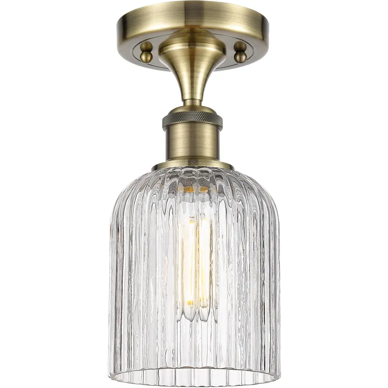 Bridal Veil 1 Light 5 inch Antique Brass Semi-Flush Mount Ceiling Light in Clear Glass